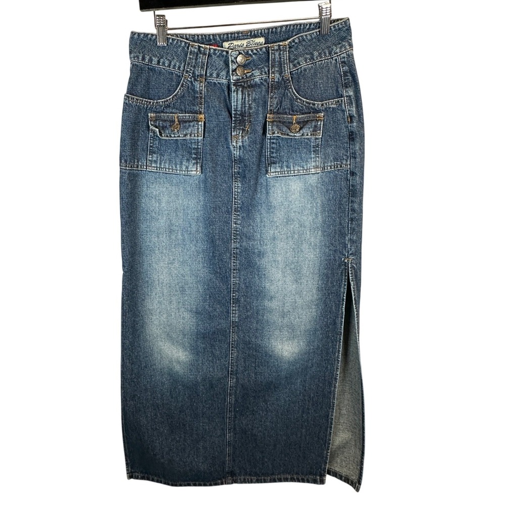 Paris Blues Vintage Y2K Denim Maxi Skirt Size 9 Blue Cargo Pocket Side Slit